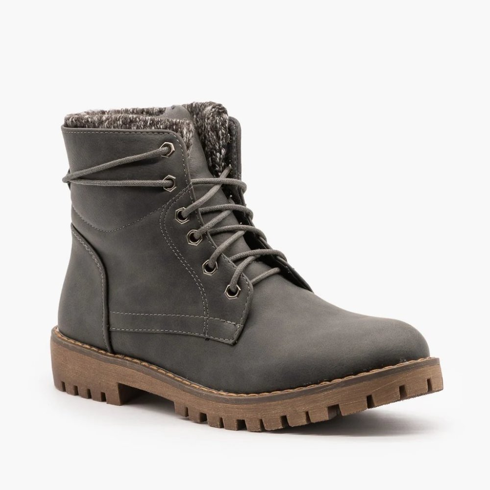 Weeboo Women Quality Weathered Sturdy Outdoor Ankle Boots - Charcoal - Size 11